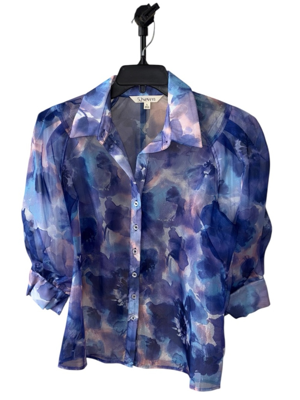 52seven Blue Floral Sheer Blouse